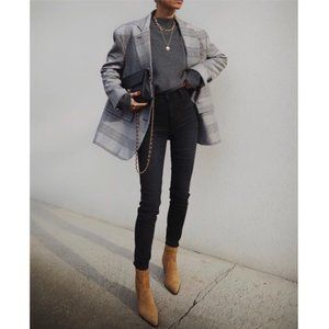 Zara Oversized Blazer Plaid Jacket Grey Checked